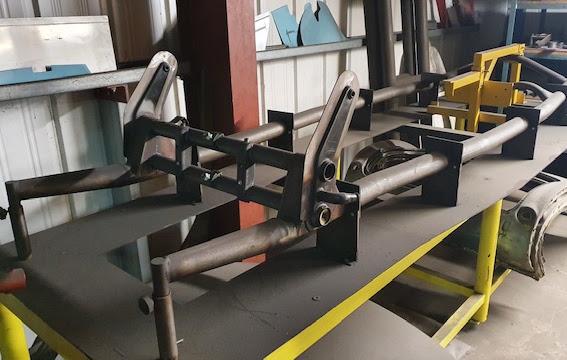 Tubular chassis sections on the fabrication table