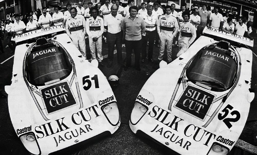 The Silk Cut Jaguar team at Fuji, October 1986