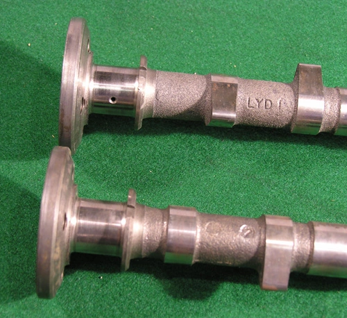 A pair of V12 camshafts — right and left as installed. Note the different lengths. Photo: Dick Maury
