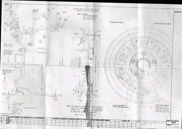 Recently-discovered original drawing of the XJ13 wheels (critical data has been obscured for the web) © 2015 Neville Swales
